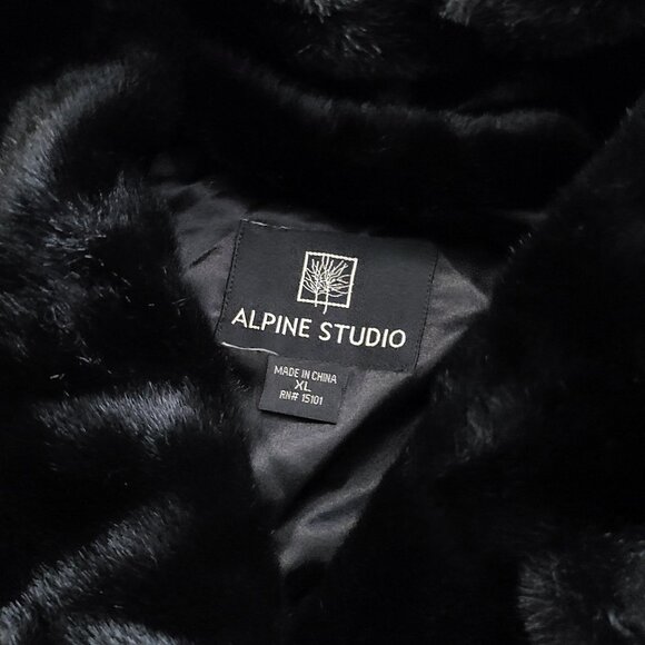 ALPINE STUDIO ~ Black Faux Mink Coat with Hood ~ XL ~ 38” L - Picture 3 of 16